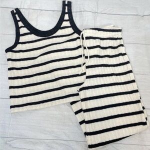 NEW‎ H&M black cream striped woven knit tank top & pant trousers Woman’s Size M